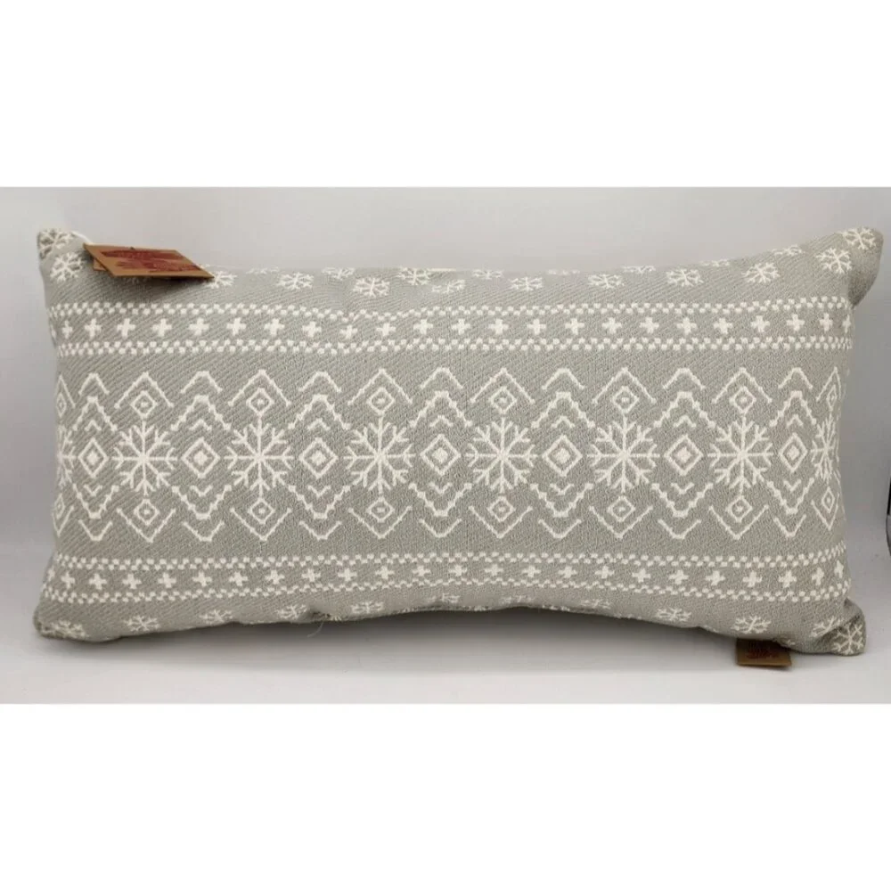 NEW‎ Devi Designs Long Throw Pillow Winter Snowflake Design Gray/White 25